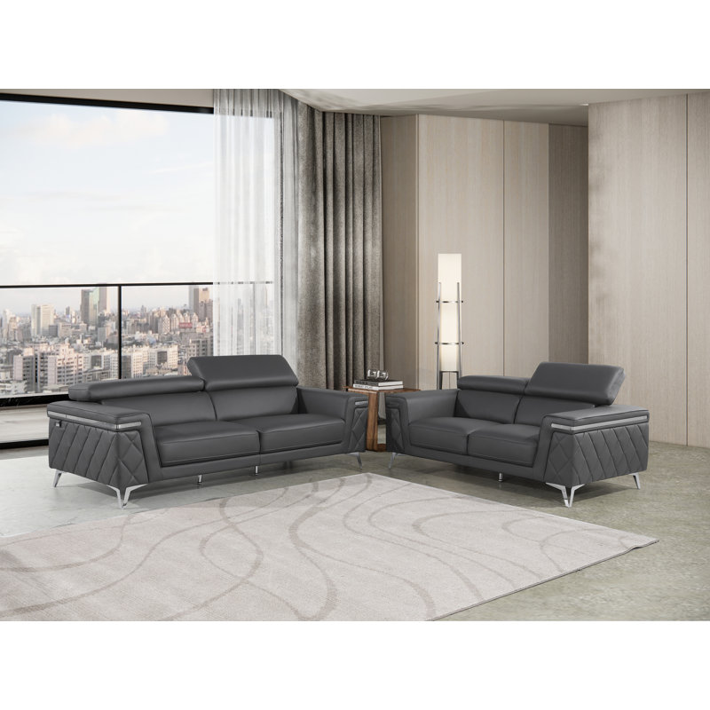 Orren Ellis 2 Piece Top Grain Italian Leather Living Room Set Wayfair